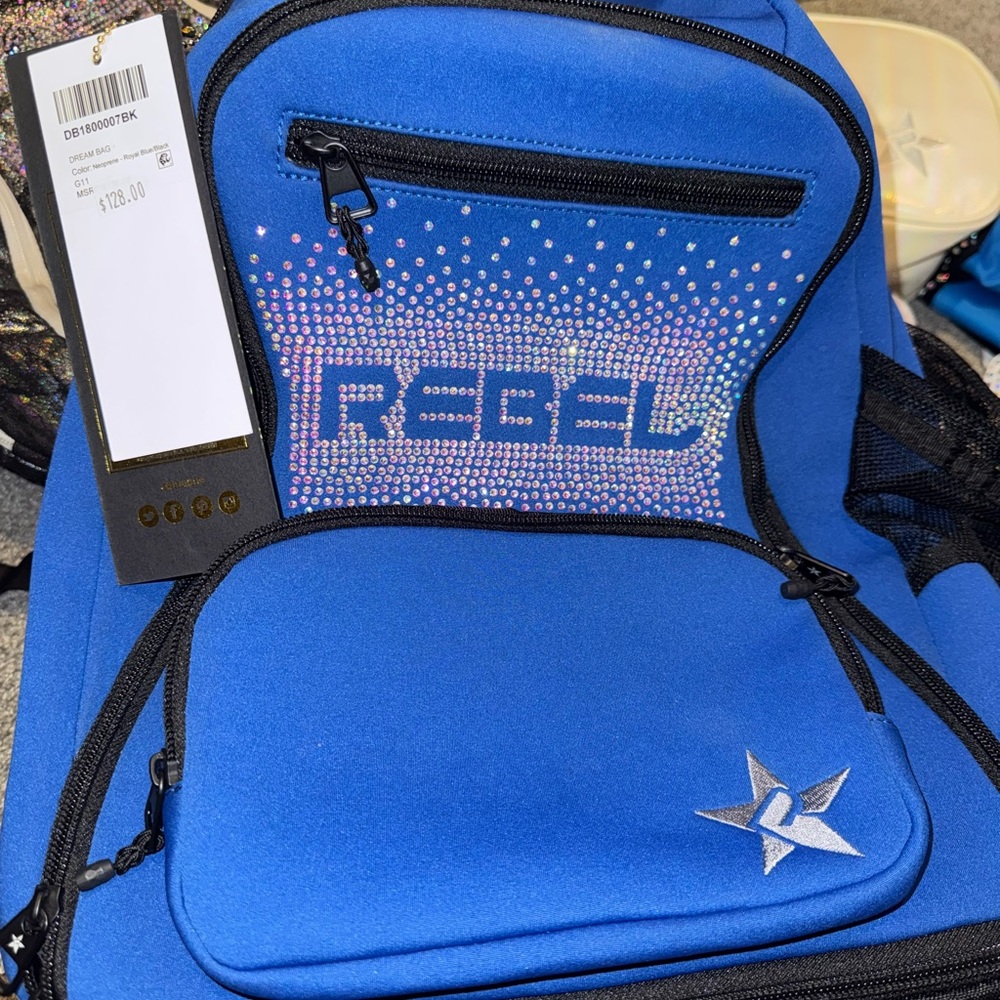 Rebel Athletic Blue neoprene full size dream bag with opalescent crystal logo